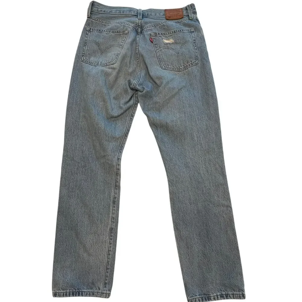 Vintage Levi's 501 Button Fly‎ Women's Distressed Straight Denim Jeans 27x28